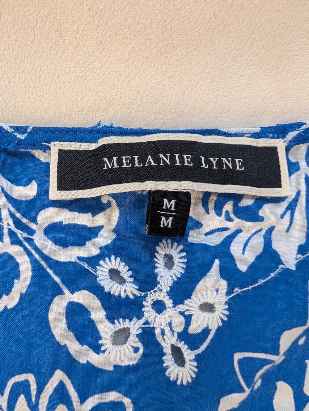 Melanie Lyne Paisley Smocked Waist Blouse Blue White Size M - Picture 9 of 17